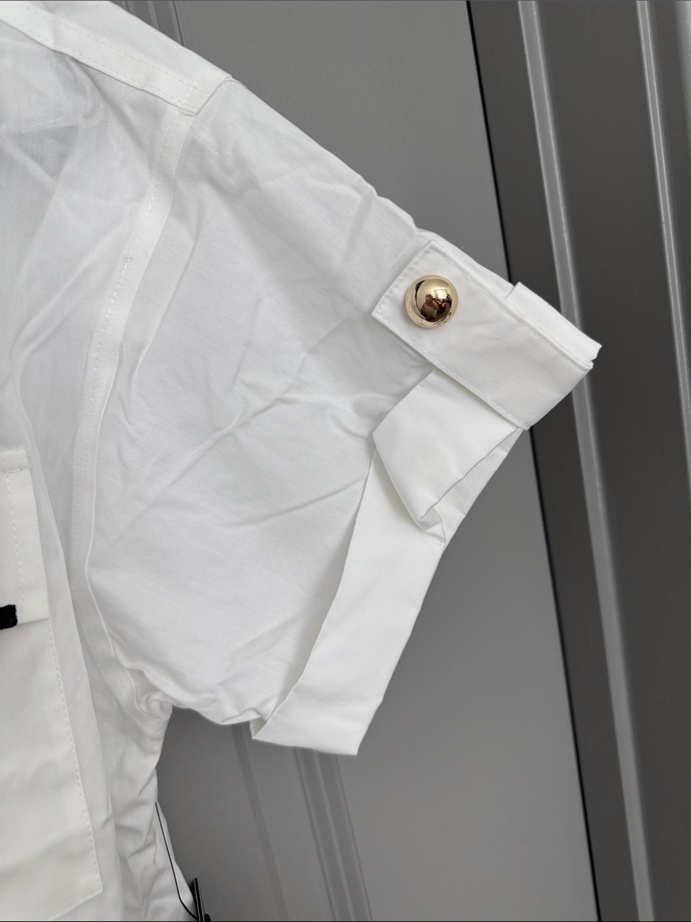 Karl Lagerfeld White Short Sleeve Button-Up with Black Logo Patch - Picture 5 of 7